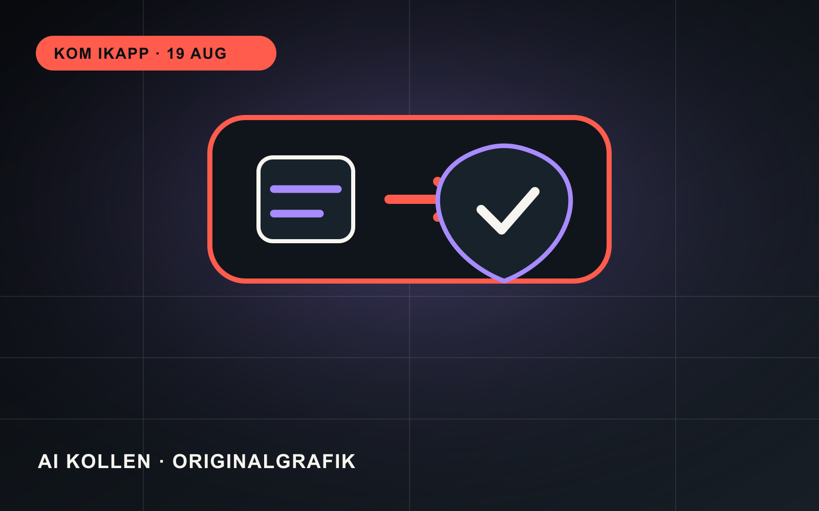 Abstrakt originalgrafik med krypterade meddelanden som passerar en säkerhetskontroll och endast lämnar en begränsad varningssignal.